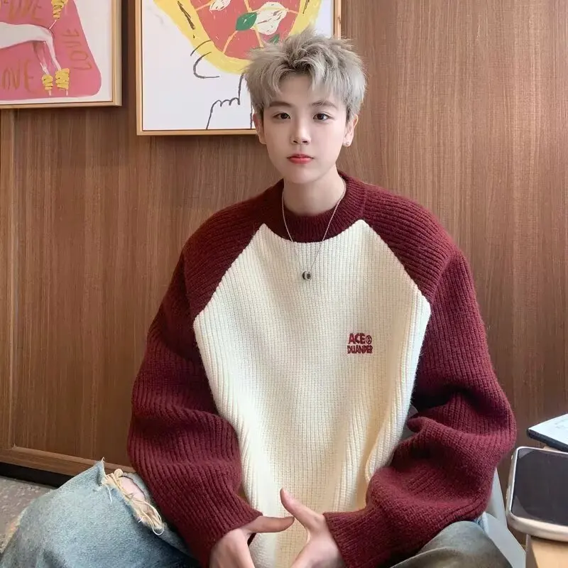 

Мужской вязаный свитер American Color Blo Lazy Sle, свободный повседневный топ, новинка осени 2026, простой дизайн, полиэстер