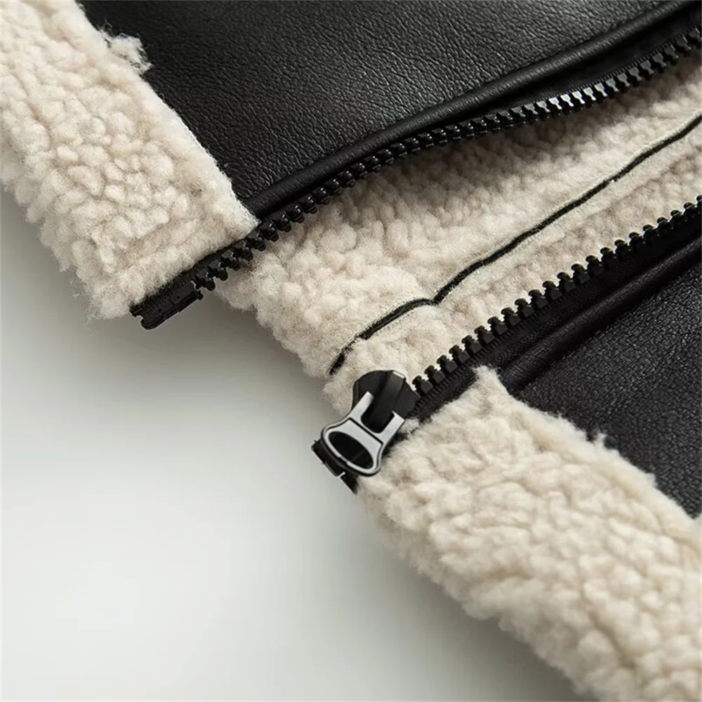 women's new European and American style French fashion cashmere leather fur collar composite jacket jacket