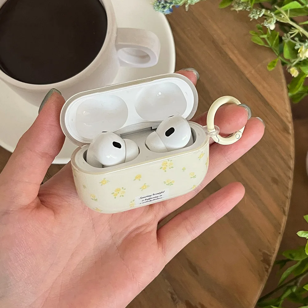 حافظة حماية ناعمة لامعة على شكل زهرة صفراء كاملة لطيفة كورية لأجهزة Apple AirPods 1 2 3 4 Pro 2 غطاء مقاوم للصدمات Funda مع سلسلة مفاتيح