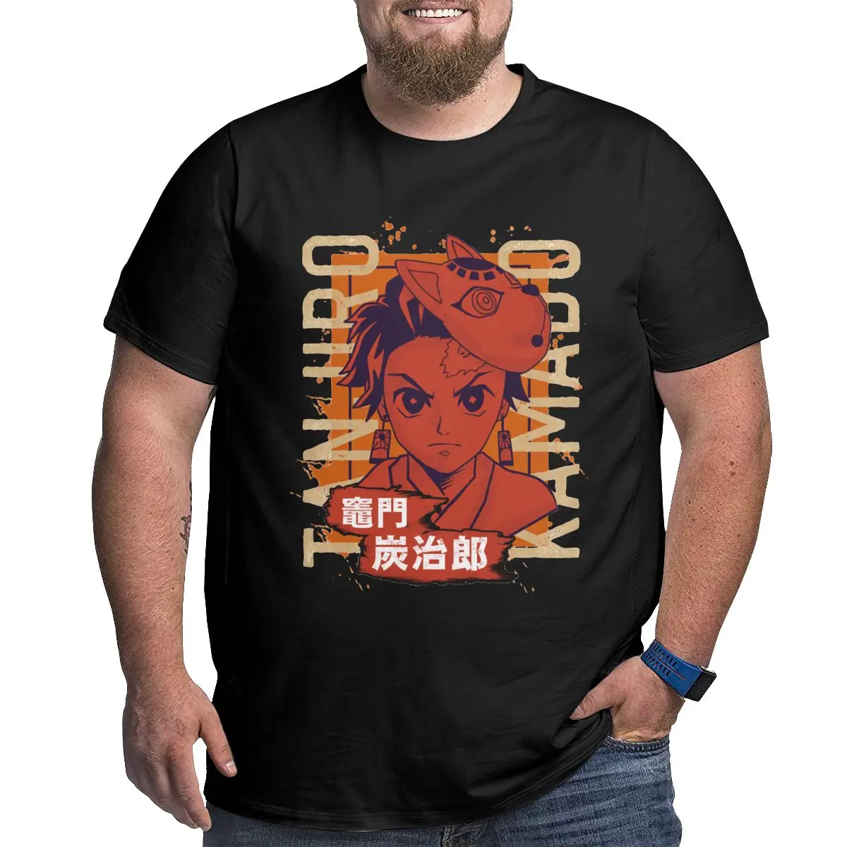 Men's Tanjiro, Kimetsu No Yaiba 100% Cotton printed Tops anime T-shirts for men Demon Slayer Big Tall Tees plus size 4XL 5XL 6XL