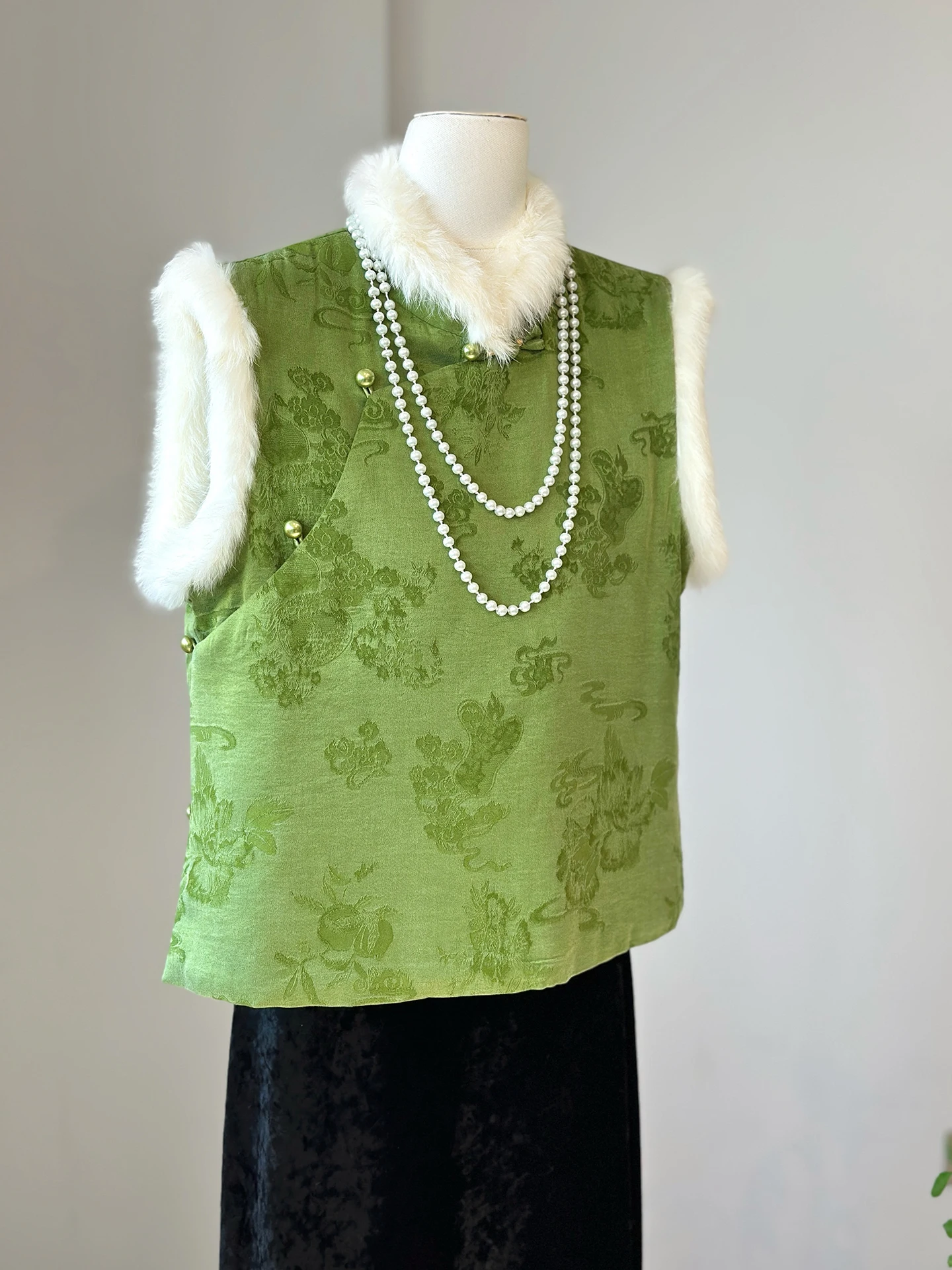 Verdickte chinesische Sle-Weste, Kaninchenfell-Kragen, Satin, Svel Jaet Commute Sle, innere Baumwolle, warm, starke Erwärmung