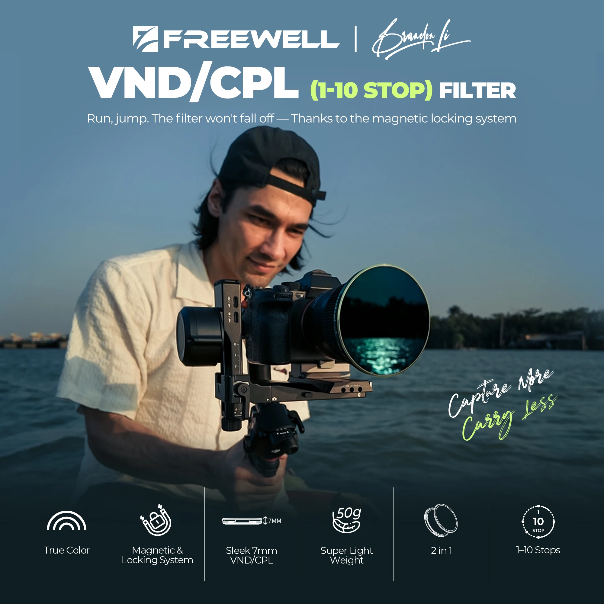 Freewell X Brandon Li Variable ND/CPL Filters Cine Pro Kit Using ND32 Filter with 1-10 Stops, Includes Glow Mist 1/4 Accessories