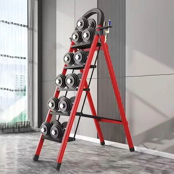 

5 Step Ladder with Anti-Slip Pedals, Foldable Steel Step Stool with Tool Tray, 300LBS Capacity