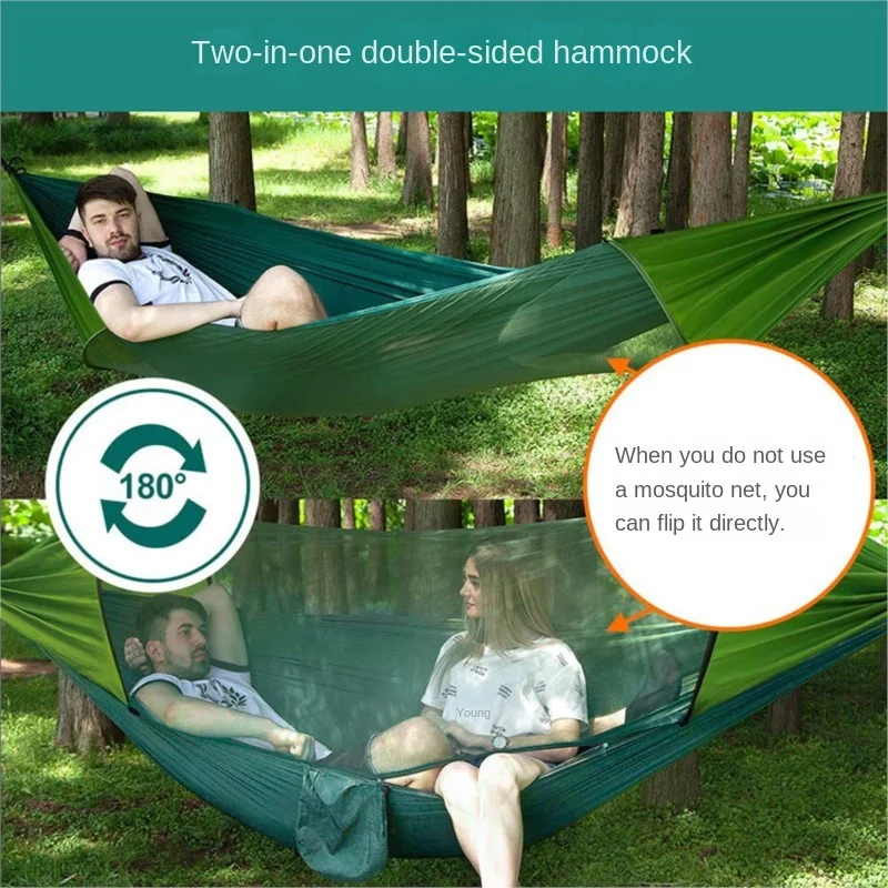 K-Star-Outdoor Duplo Mosquito prova Hammock, Sun Shading, abertura rápida Balançando cama, fora do chão, Anti Roll, único Camping Swing, novo