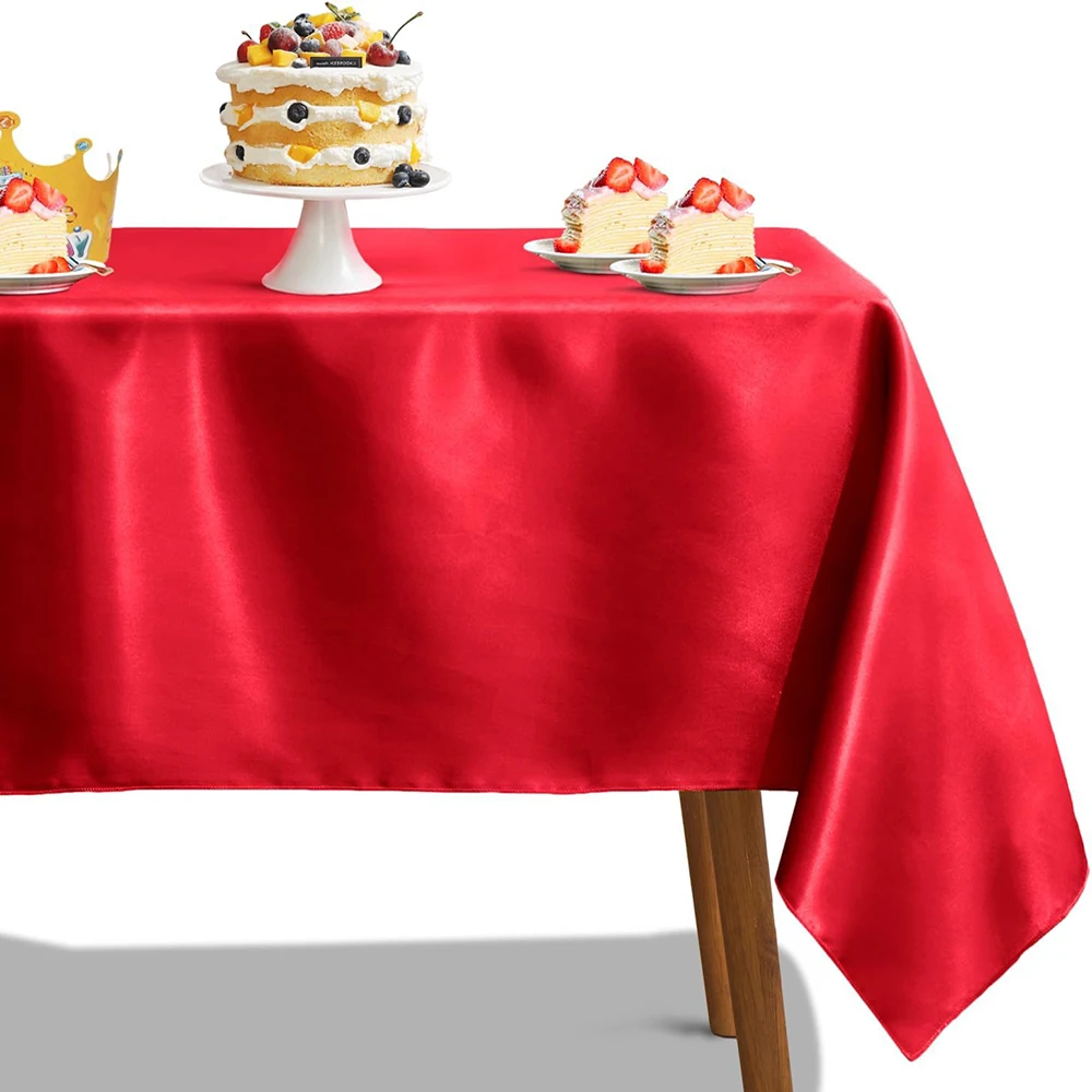 สี่เหลี่ยมผืนผ้าสีแดงผ้าซาตินผ้าปูโต๊ะ Bright Silky ตารางซ้อนทับผ้าปูโต๊ะรับประทานอาหารสําหรับคริสต์มาสงานแต่งงานงานเลี้ยงตกแต่ง