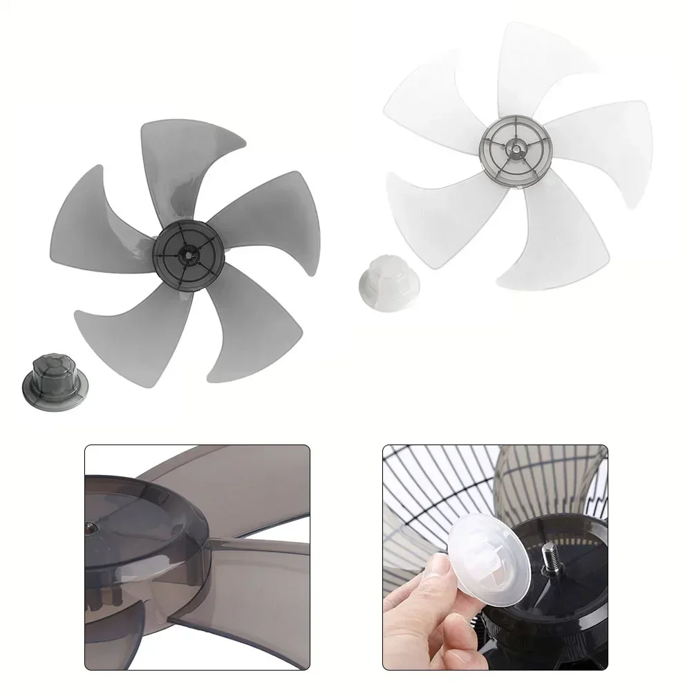 35.5cm Plastic Fan Blade 5 Leaves Standing Pedestal Fan Blade Table Fanner With Nut Cover Electric Fan Accessories