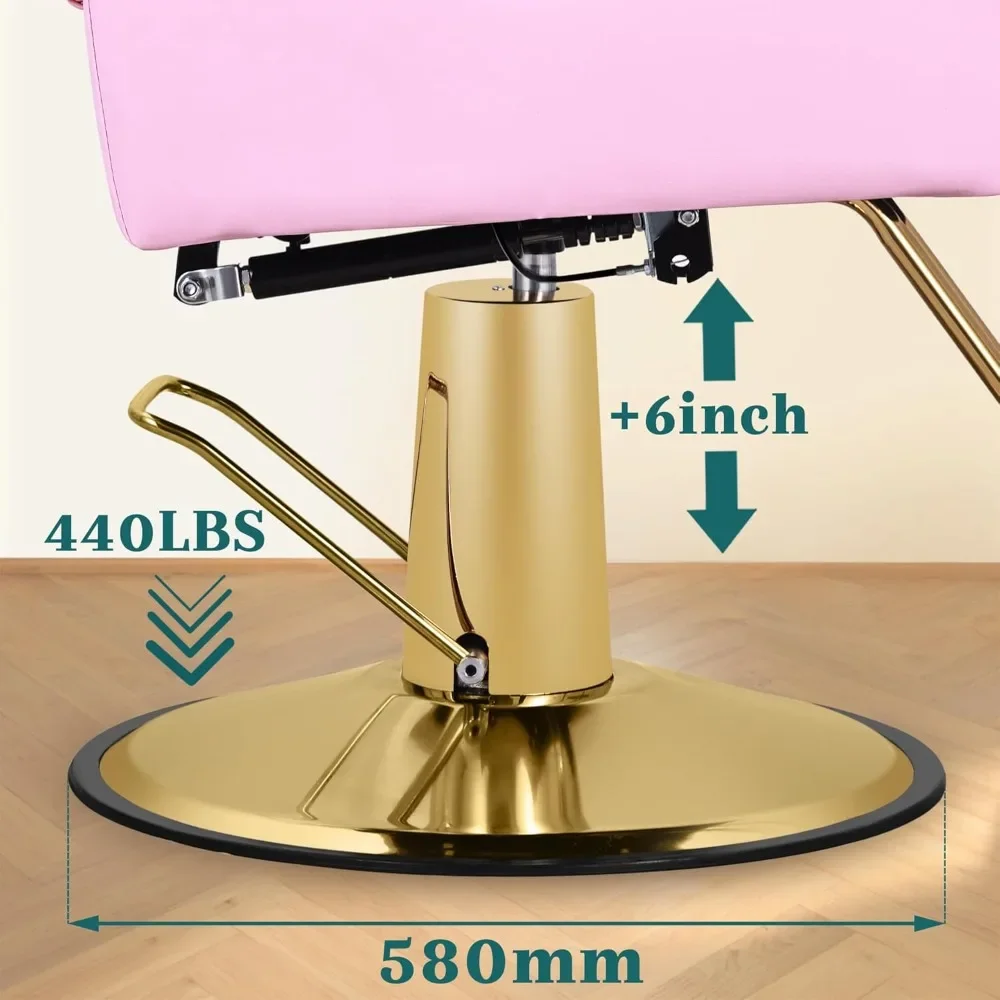 Friseurs tuhl, rosa hydraulischer Friseurs tuhl, liegender Friseursalon stuhl für Friseur, 360 ° drehbar, 135 ° zurücklehnen mit breitem Cus