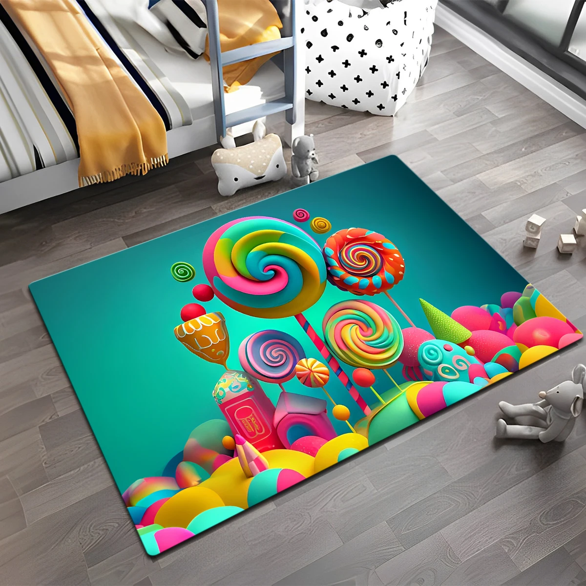 Christmas Present Candy Ice Cream Style Colorful Castle Pattern Print Large Area Rugs for Boys Girls Kids Baby Bedroom  tapis