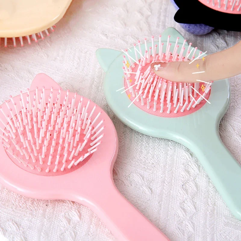 Princess Portable Women Massage Anti-screw Untangling Hair Brush Stuff Cute Cat Ears Bow Air Cushion White Black Hairbrush Comb