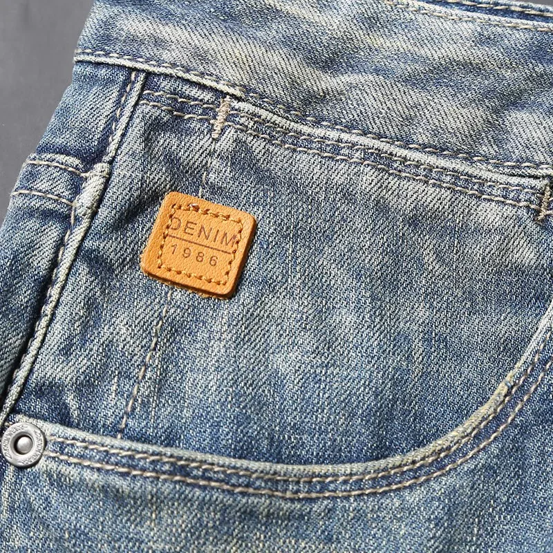 Fashion Designer Men Jeans Retro Blue High Quality Elastic Slim Fit Ripped Jeans Men Vintage Trousers Casual Denim Pants Hombre