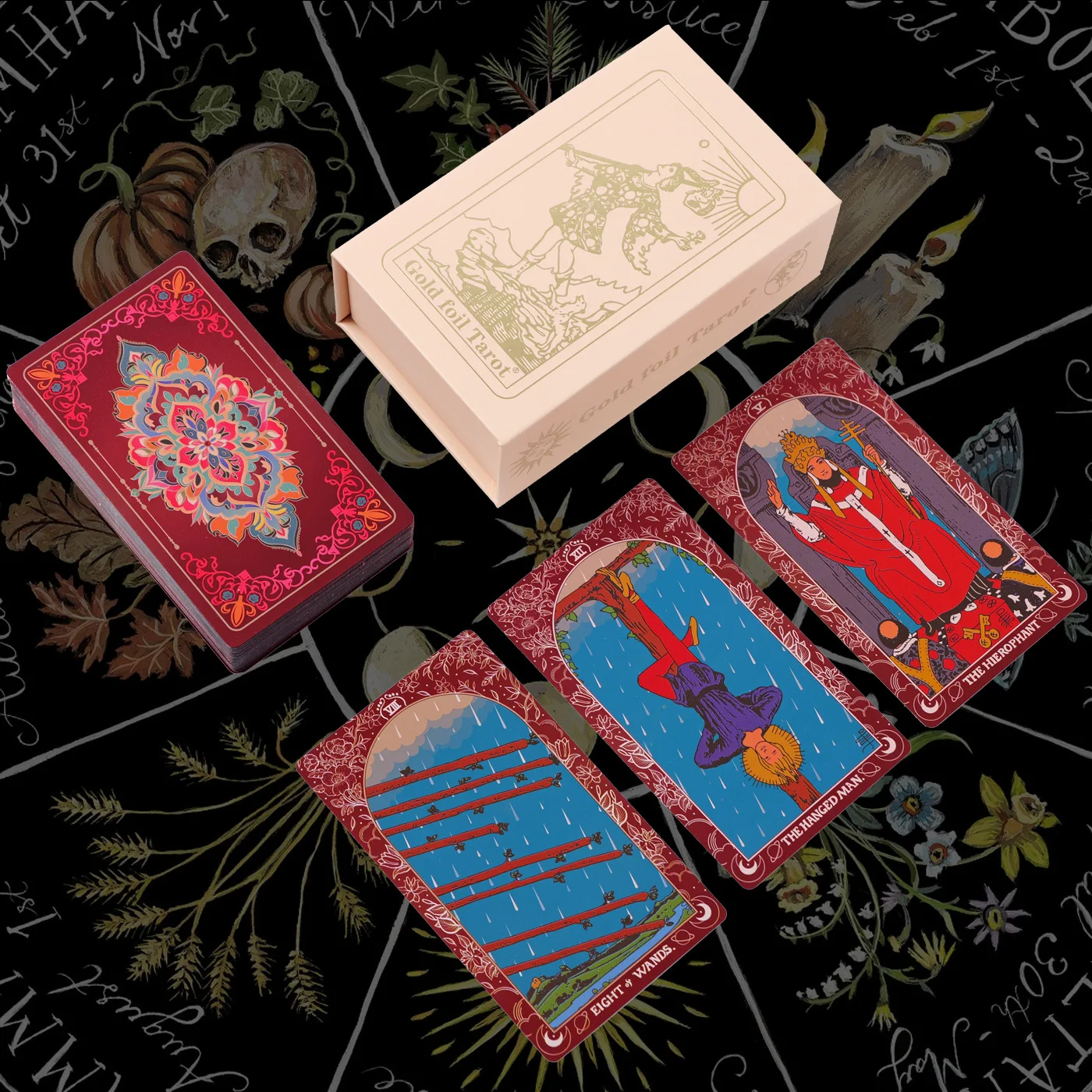 Gold Foil Tarot Deck - Waterproof Plastic Cards, Blossom Love Design with Guidebook, Rider Waite Based Fortune Telling