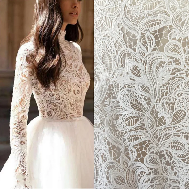 

130cm Width New Milk Silk Hollow Lace Fabrics, Handmade Wedding Dress, Bridal Lace Fabric, Background Decoration Accessories