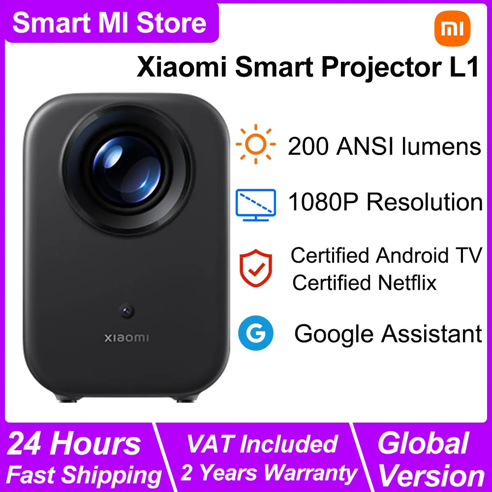 Xiaomi Smart Projector L1, 200 ISO Lúmenes, Sistema Operativo Android TV, Resolución Física de 1080p, Enfoque Automático y Corrección
