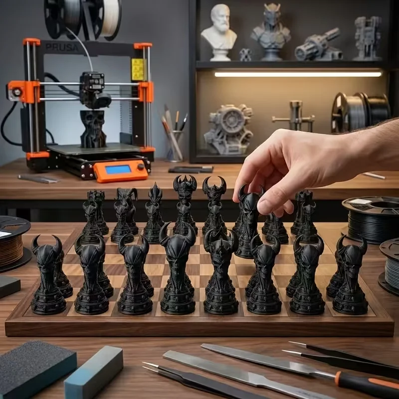 16 Pcs Gothic Demon-Themed Chess Set with Demonic Sculpted Pieces Desktop Decorative Ornaments