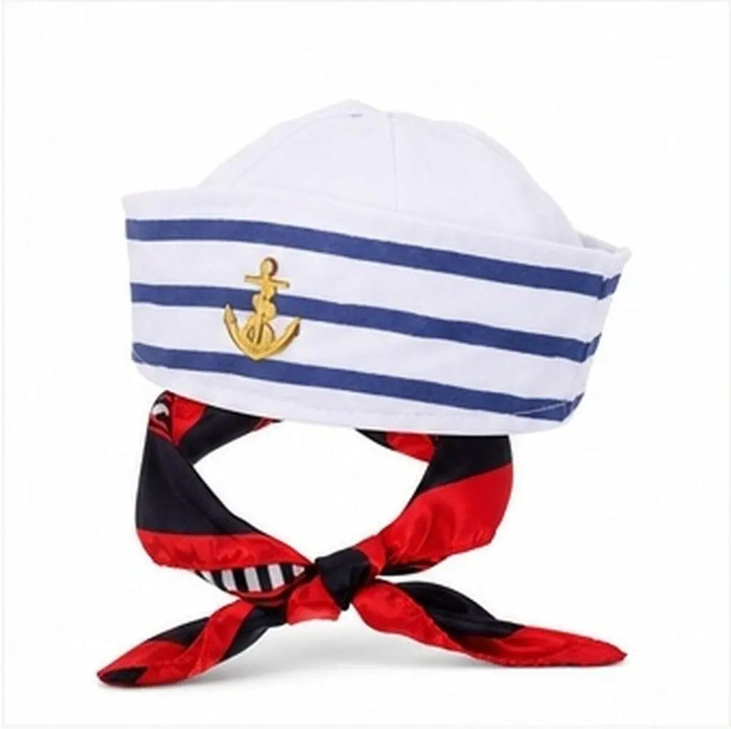 Sailor Hat Scarf Set Captain Cosplay Costume Accessory Lightweight Breathable for Sailing Party Stage Performance Prop
