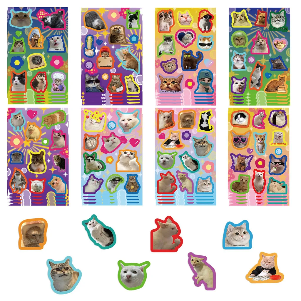 8 Styles Colorful Cat Meme Stickers - DIY Decor for Journals, Mini Cards, Phone Cases & Backpacks Giajar Sticker Store