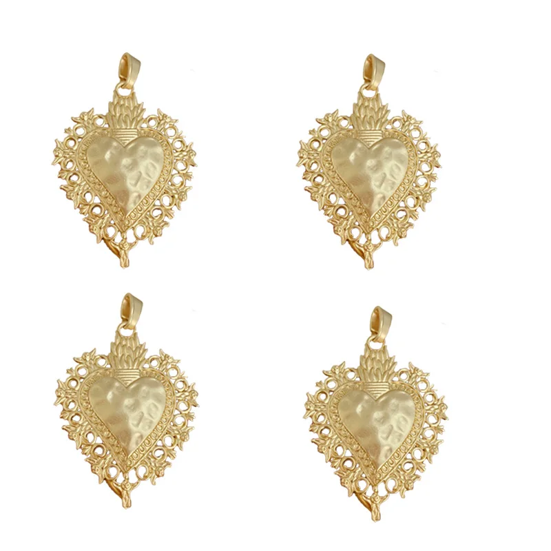 

5pcs Large Bohemia Filigree Heart Matte Gold Color Pendants For DIY Elegant Necklace Jewelry Making Accessories Supplies