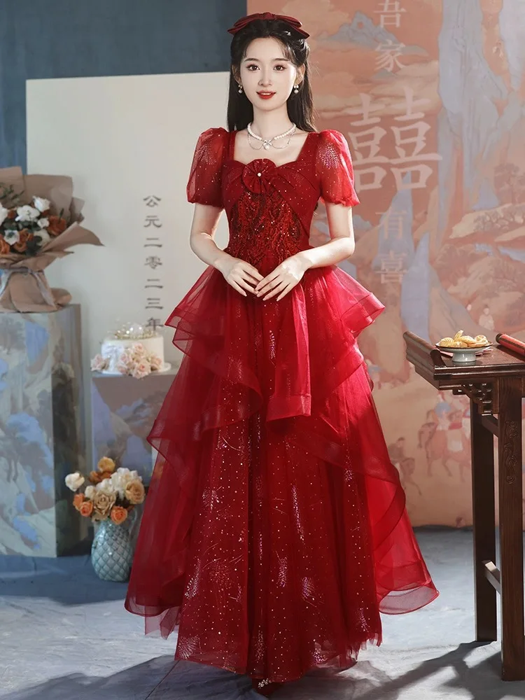 Bride No. 35 toast dress 2024 new summer engagement high-end temperament wedding dress skirt female