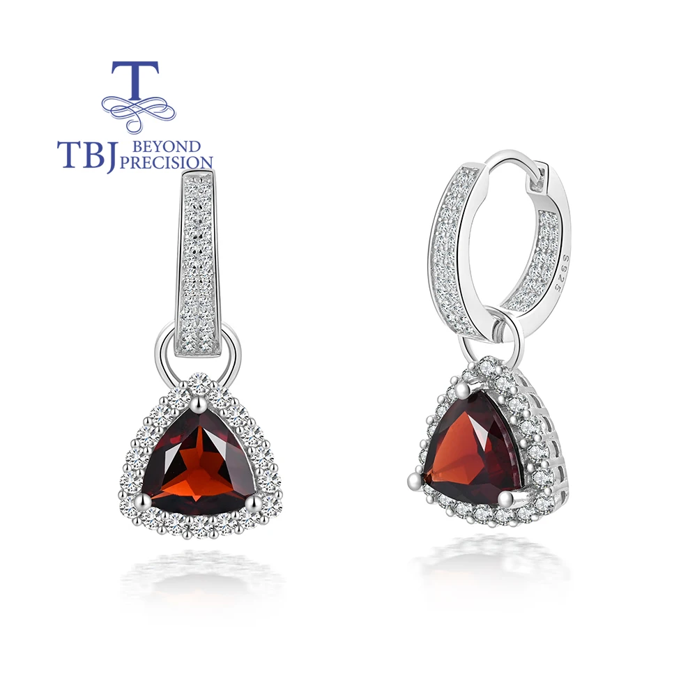 

Luxury triangle design Two ways to wear Natural Garnet earrings S925 silver elegant birthday & anniversary gift for women