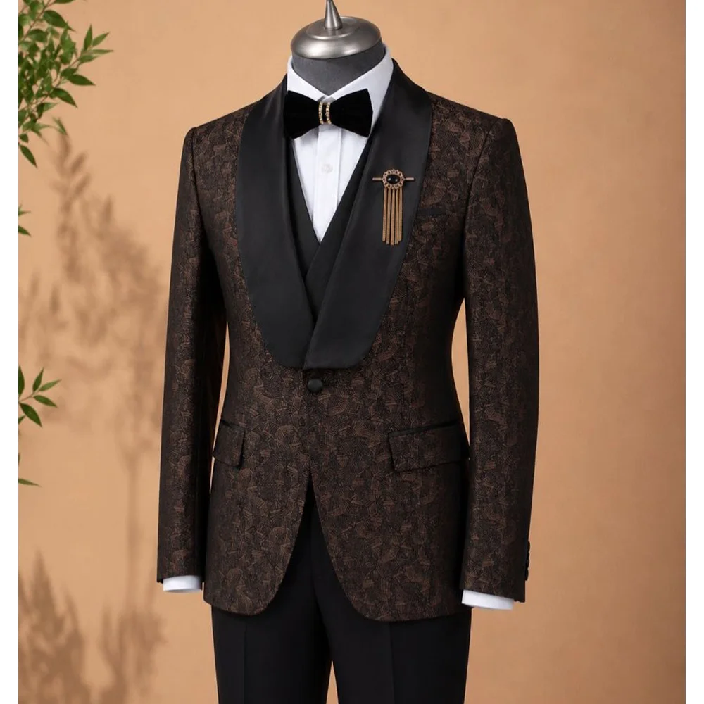 Luxury Black Crystal Men Suits 2 Pieces Sets Groom Wedding Tuxedos Notched Lapel Male Prom Party Blazer Slim Fit Costume Homme