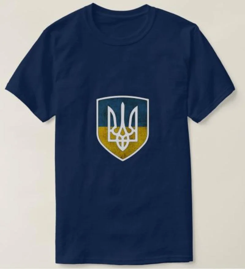 Ukrainian Coat of Arms Tryzub Slava Ukraini T-Shirt Short Sleeve Casual Cotton O-Neck Men T Shirt