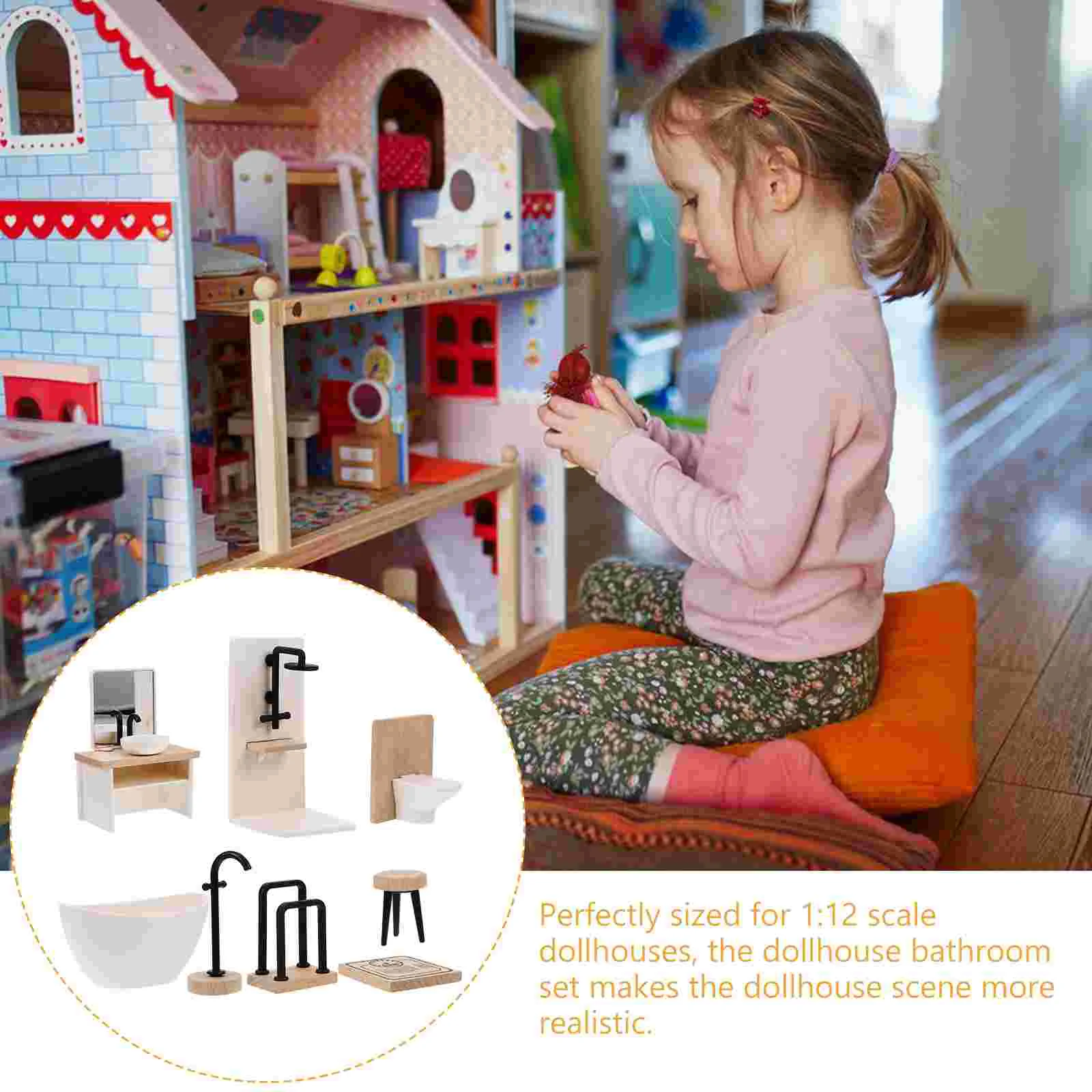 Juego de muebles pequeños simulados, accesorio de baño de madera en miniatura, adorno de decoración para el baño, accesorios de modelo infantil