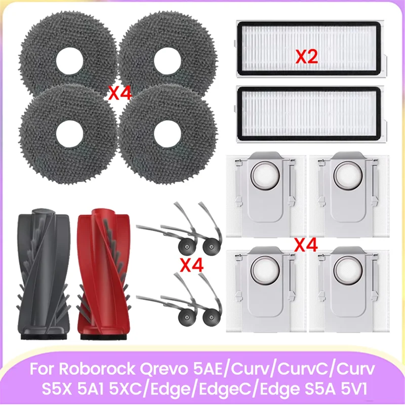 ABRG-スペアパーツ Roborock Qrevo Edge/Qrevo Edge S5A メインサイドブラシ Hepa フィルターダストバッグモップクロス