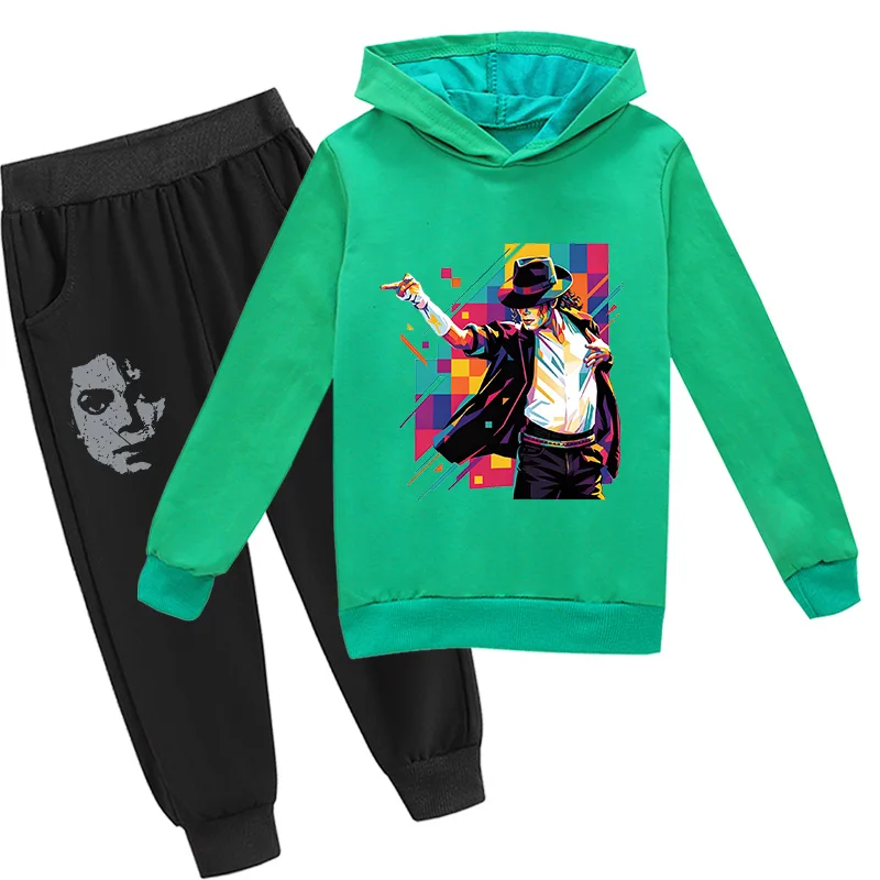 Baby Boys Casual Fashion King of Pop Michael Jackson Hoodie Kids Clothing Set Autumn Thermal Sweatshirt + Pants Anime Costume