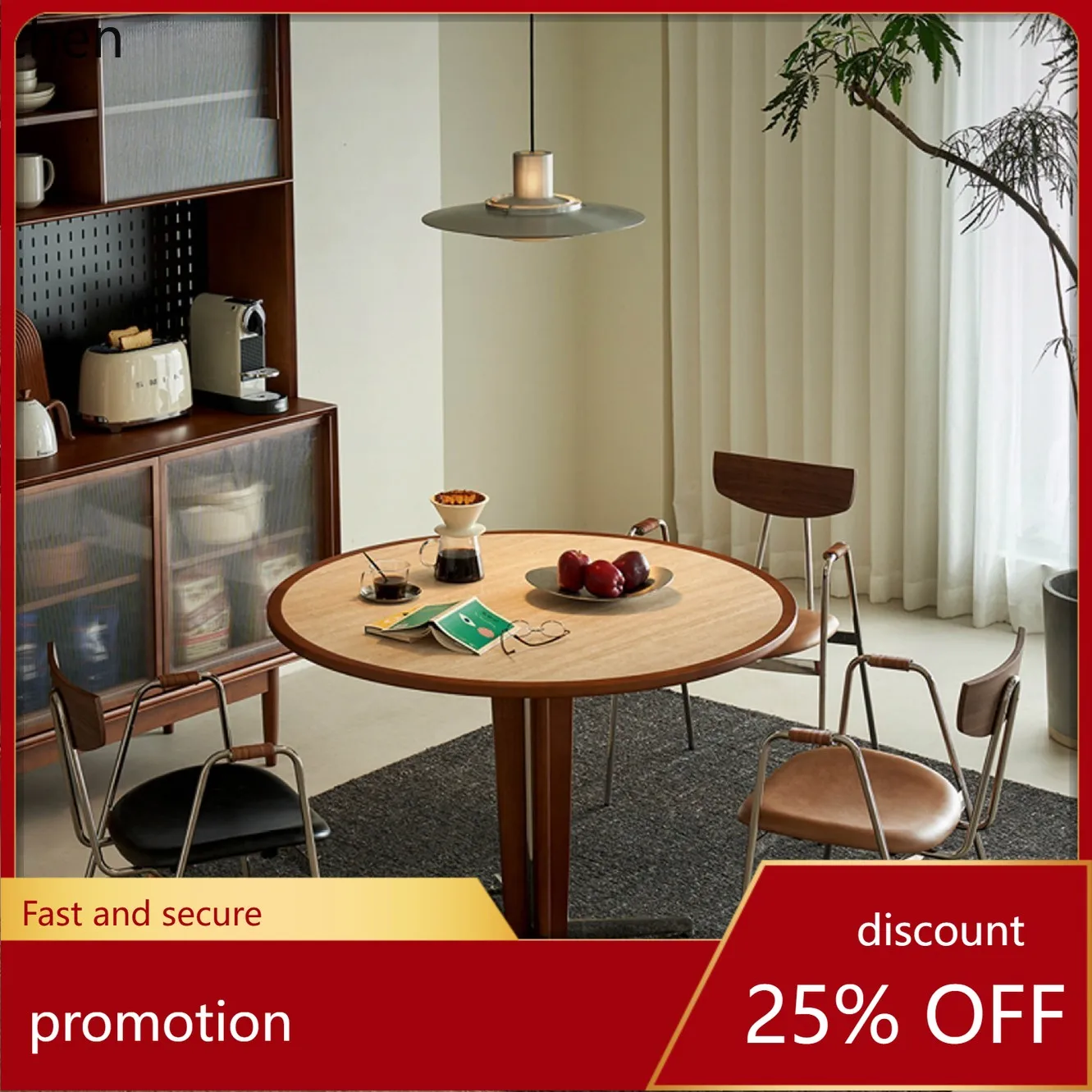 HXL Minimalist Rock Plate Solid Wood Round Dining Table Household Dining Table and Chair Combination
