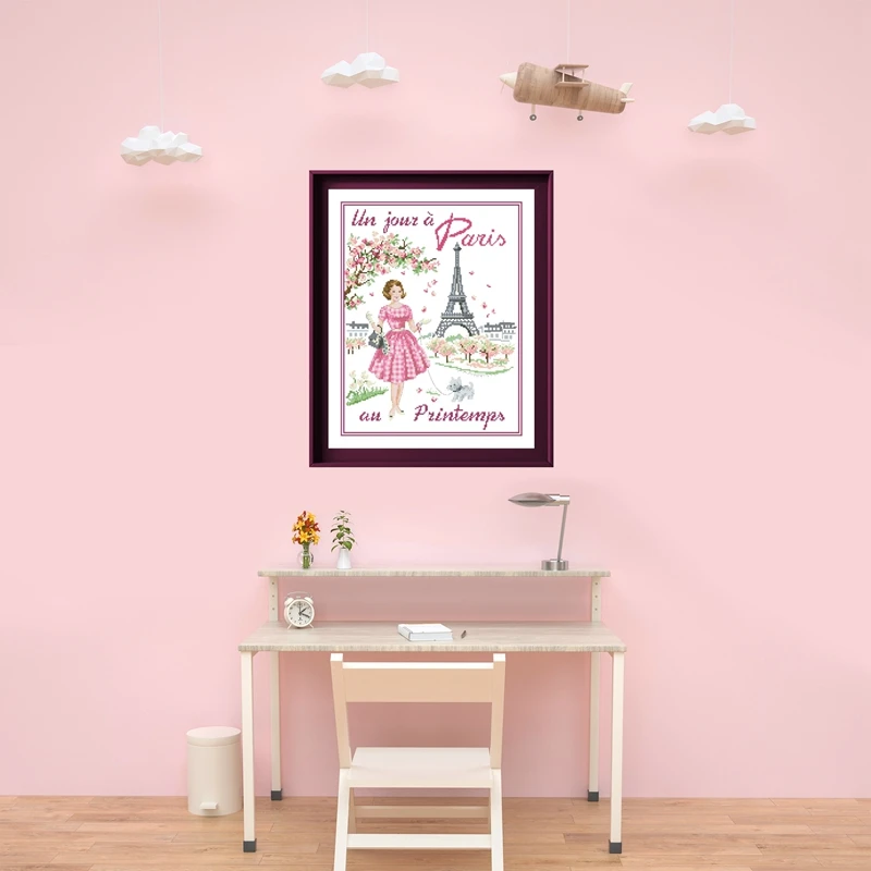 Wyczyść zdjęcie paryż w 4 sezonie cross stitch cartoon pakiet 18ct 14ct 11ct tkaniny nić bawełniana haft DIY handmade robótki