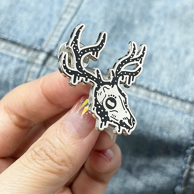 Starry Deer Skull Enamel Pin Spooky Elk Occult  Badge Witch Witchy Pagan Goth Jewelry