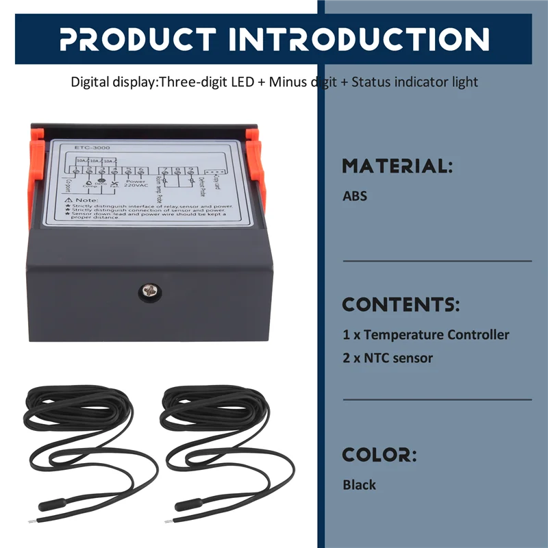 Abzw ETC-3000 mini controlador de temperatura geladeira termostato regulador termorregulador ntc sensor duplo 220v 40% de desconto