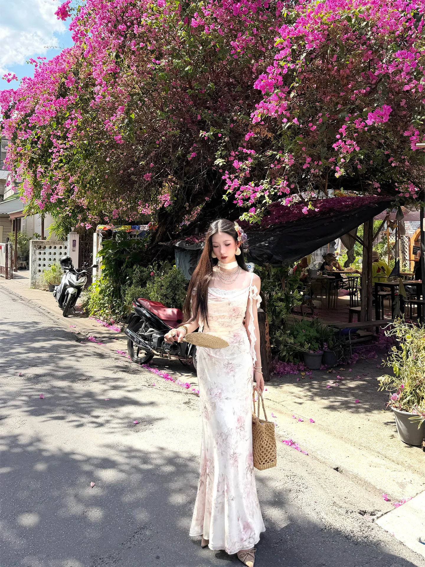 Island Holiday Style Fish Tail Dress Women's Waist Cinching Long Gown Sleeveless Slim Fit Version for Vacation Use