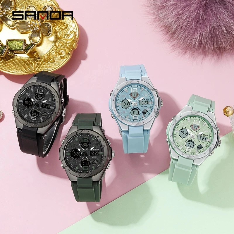 SANDA Luxury Ladies LED Digital Sport Watch Fashion Casual Gold Wrist Watch Women Girl Military Waterproof Quartz Wristwatches