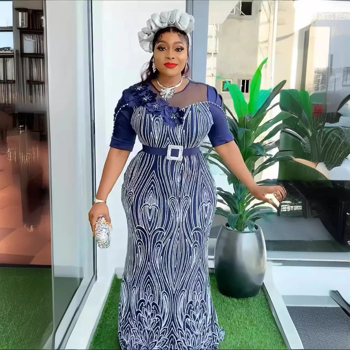 Afrykańskie sukienki imprezowe dla kobiet Dashiki Ankara cekinowa suknia wieczorowa weselna seksowna Bodycon długa sukienka Maxi Plus rozmiar