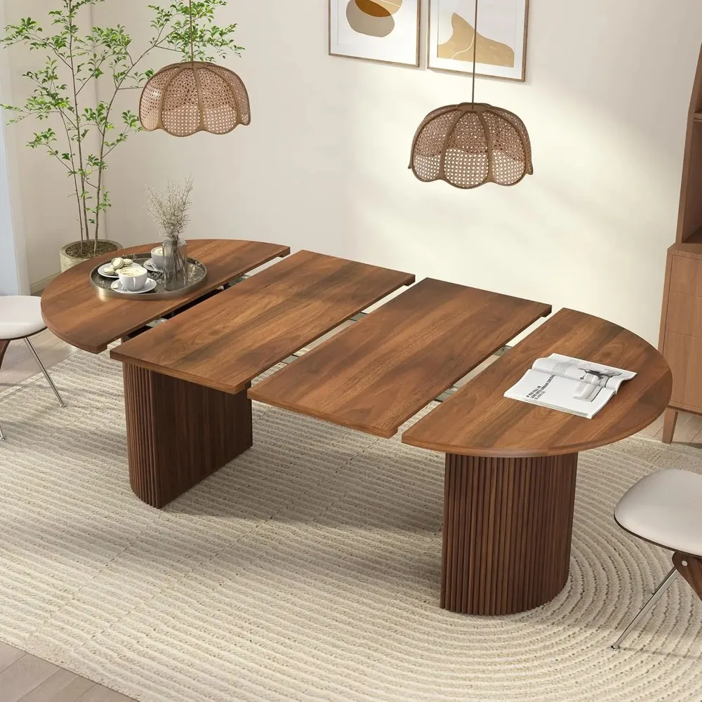 41 in-78 in Extendable Dining Room Table for 4-8, Round Expandable Kitchen Table with Fluted Base, Modern Farmhouse, Custom