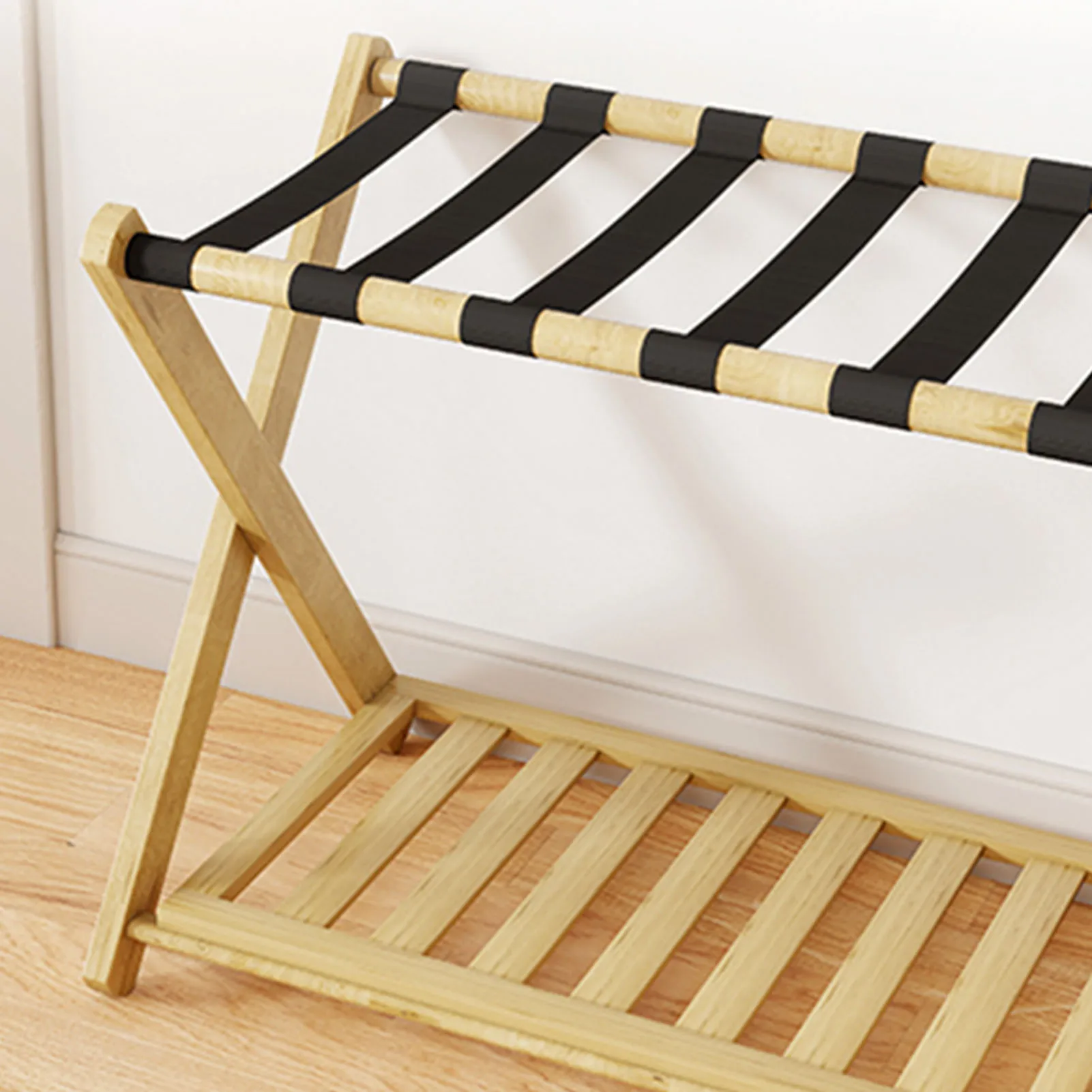 

Luggage Rack Foldable Thickened Wood Suitcase Stand Luggage Holder Organizer with Storage Shelf for Hotel Bedroom