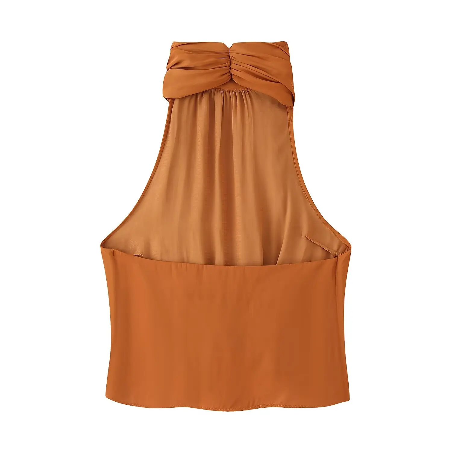 Nlzgmsj 2026 Sommer Damen Orange Neckholder-Bluse Ärmellos mit Überkreuz-Drapierung Rückenfreies Crop-Top – Detail 3