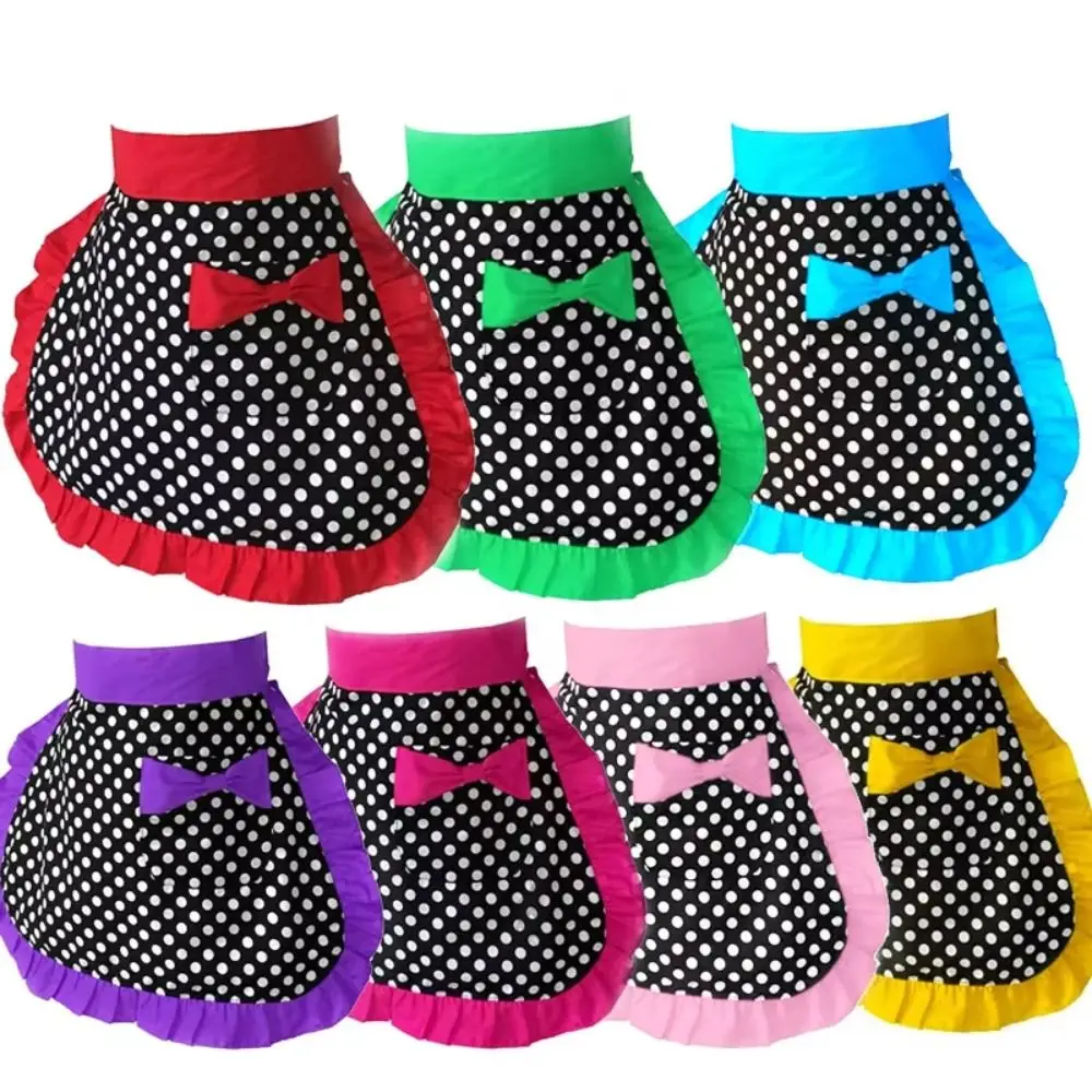 Fashion Small Dot Half Apron Cotton Stain-resistant Hotel Apron Cute Adjustable Waist Belt Working Clothes For Women Girls