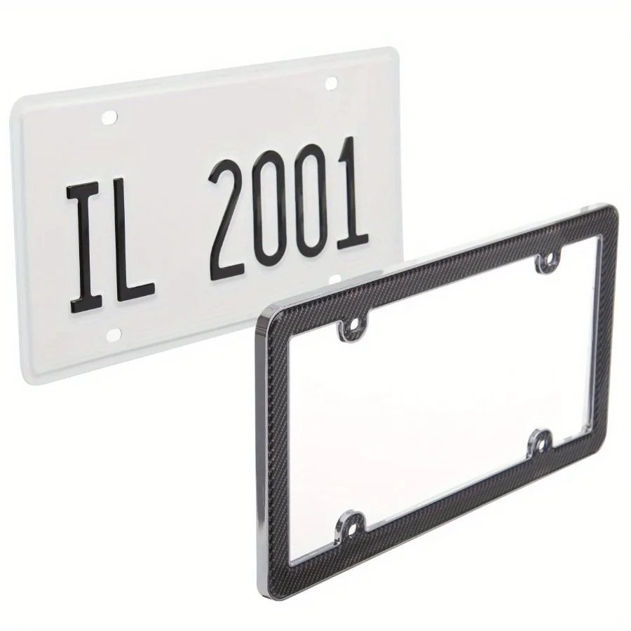 

Black Chrome Carbon Fiber License Plate Frame, Chrome Zinc Alloy Base