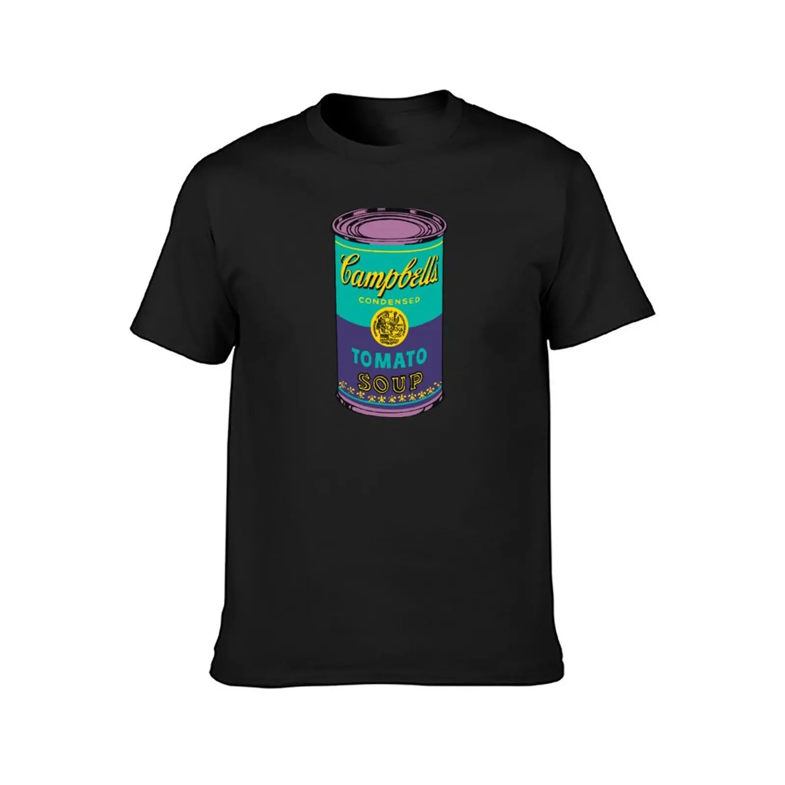 Pop Art Tomato Soup Can | Teal, Purple, Yellow T-Shirt blacks anime mens t shirt