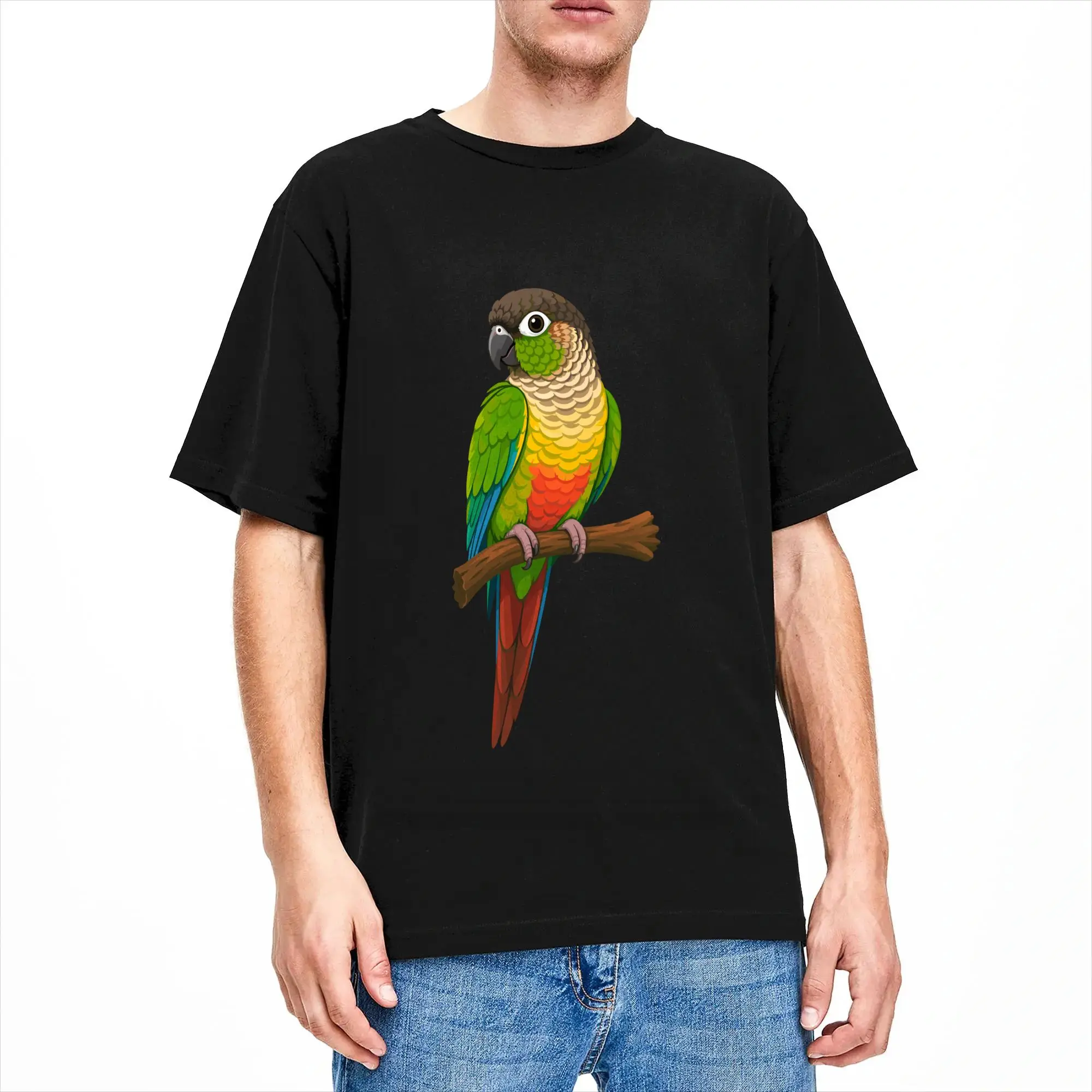 Green Cheek Conure Parrot Bird Performance T Shirts Men Cotton Leisure T-Shirts Crew Neck Tee Shirt Short Sleeve Clothing Unique