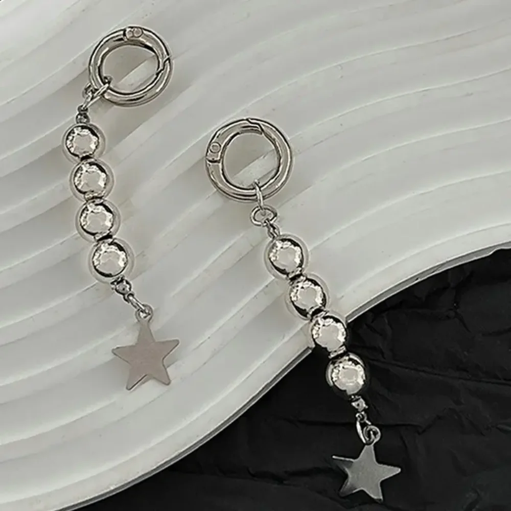 Fashion Punk Pentagram Metal Key Ring Round Bead Silver Phone Pendant Pendant Handbag Decoration