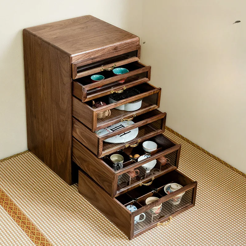 אגוז הצפון אמריקאי מלך 6 שכבות אחסון ארון תה ארון תה סט סט ארון משובח ארון נייר ארון שיניים וינטג