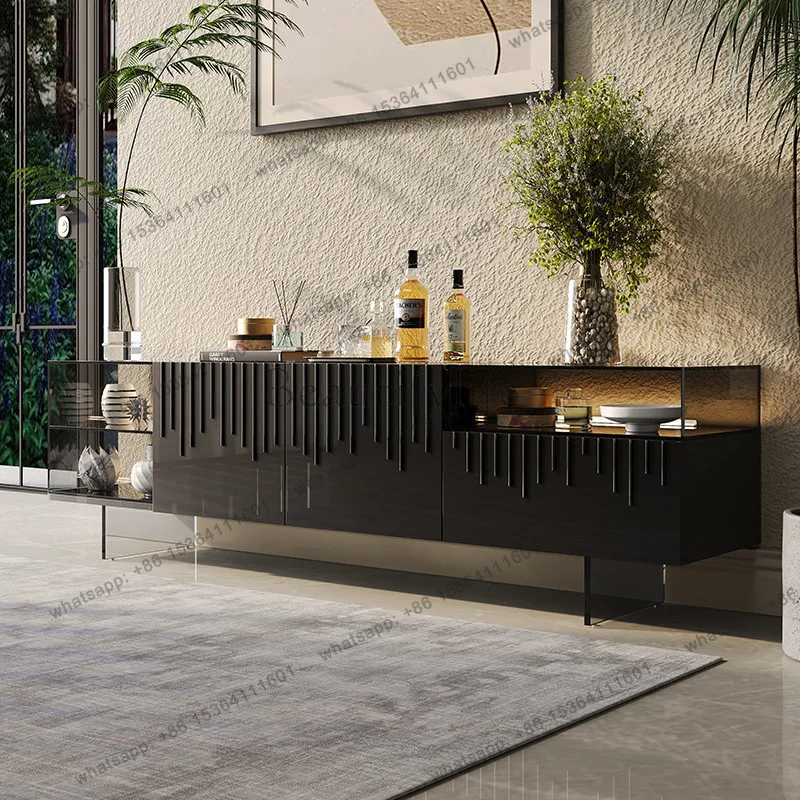 

Italian light luxury glass TV cabinet, high-end storage wooden storage cabinet in living room