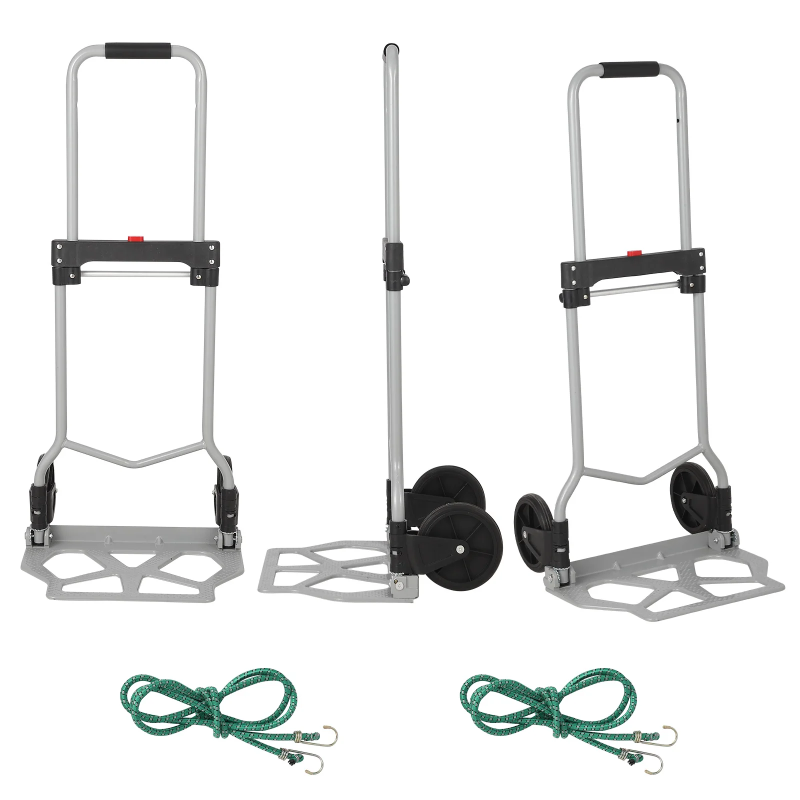 Folding Hand Truck, 165 lbs Capacity Portable Foldable Dolly Cart Heavy Duty Utility Cart Hand Cart with Bungee Cord Telescoping