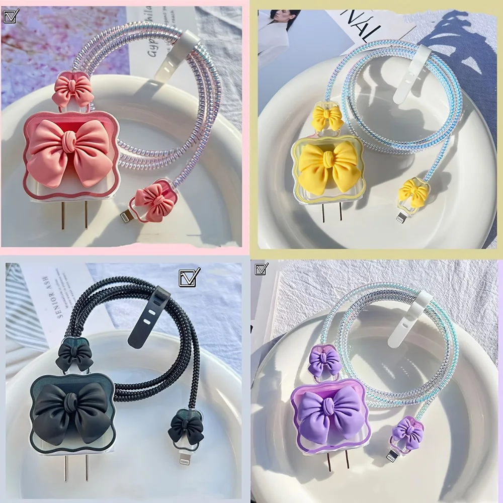 5PCS 3D Wave Bow Charger Cable Protector for iPhone 17 Pro Max 16 15 14 13 18W 20W Charging Head Protective Sleeve view 6
