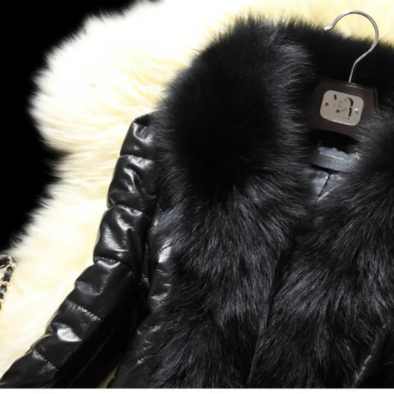 APIPEE New 2024 Winter Fur Coat Faux Fox Fur Fur Fox Fur Collar Long Leather Women Large Size Coat