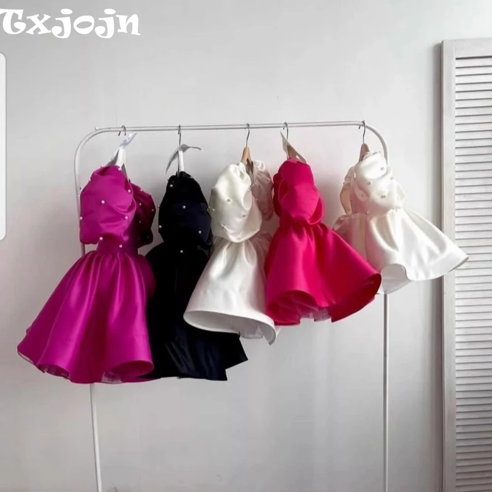 Multi-colors Shiny Pearls Girls Mini Princess Gown For Dancing Performance Cute Puff Sleeve Kids Dresses Birthday Party 80-160cm