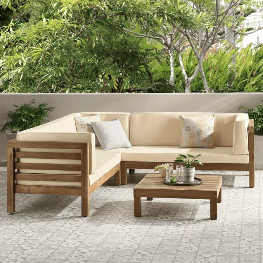 

OANA OUTDOOR WOODEN SECTIONAL SET WITH CUSHIONS BEIGE